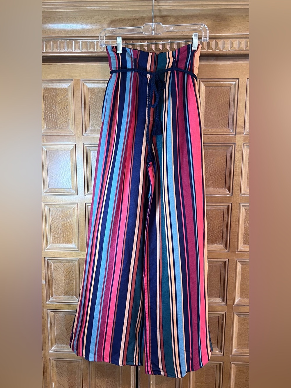 Farm Rio for Anthropologie XS Striped Wide Leg Paperbag Pants Tie Waist